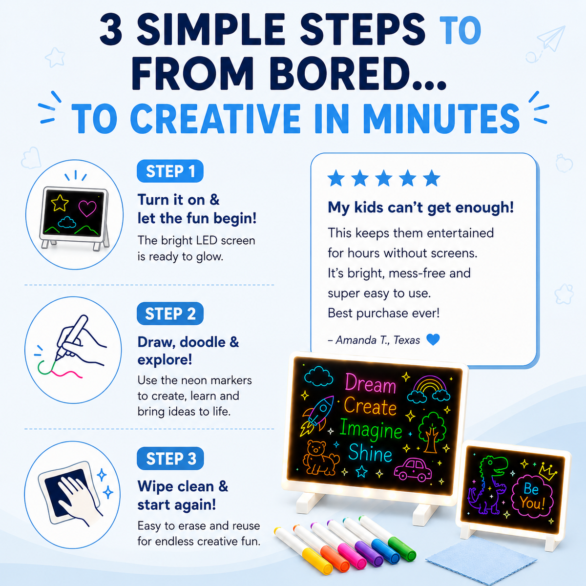3D LED Light Glass Acrylic Writing pad